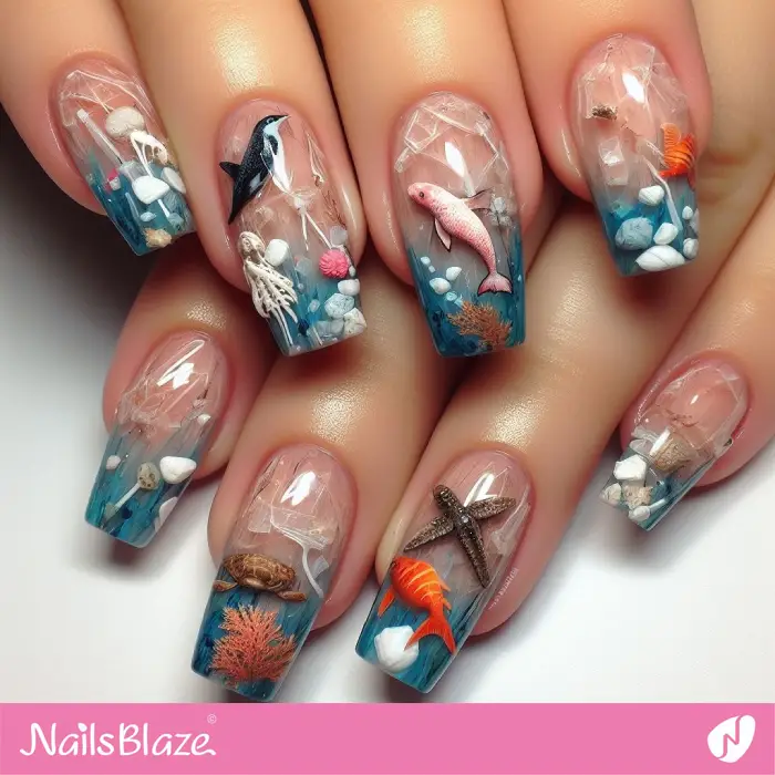 Sea Animals Stuck in Plastic | Nail Art | Save the Ocean Nails - NB3097